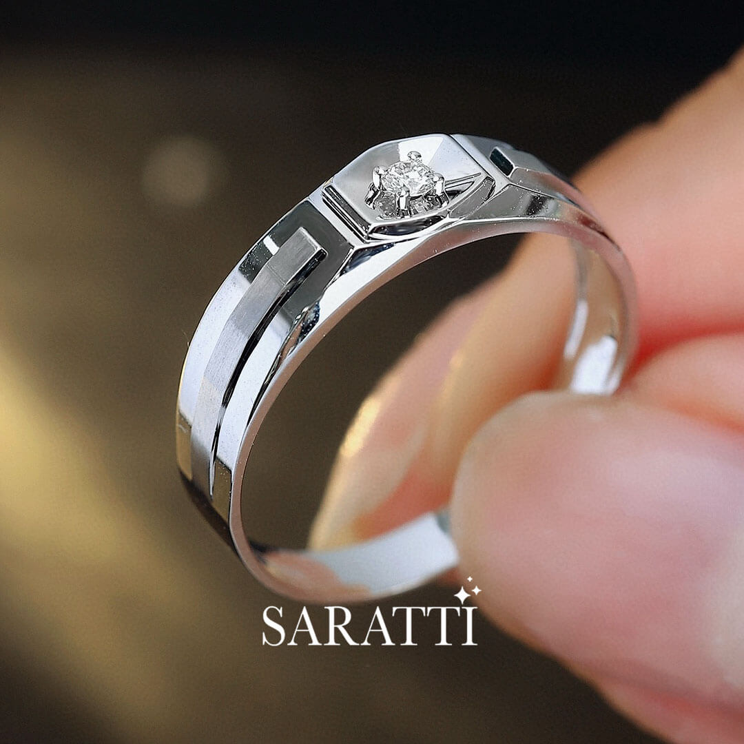 Close Up Shot of the White Gold Six Paths Diamond Ring for Men | Saratti 