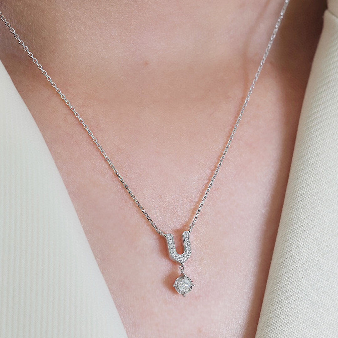 Round Diamond Chain Necklace in White Gold | Saratti