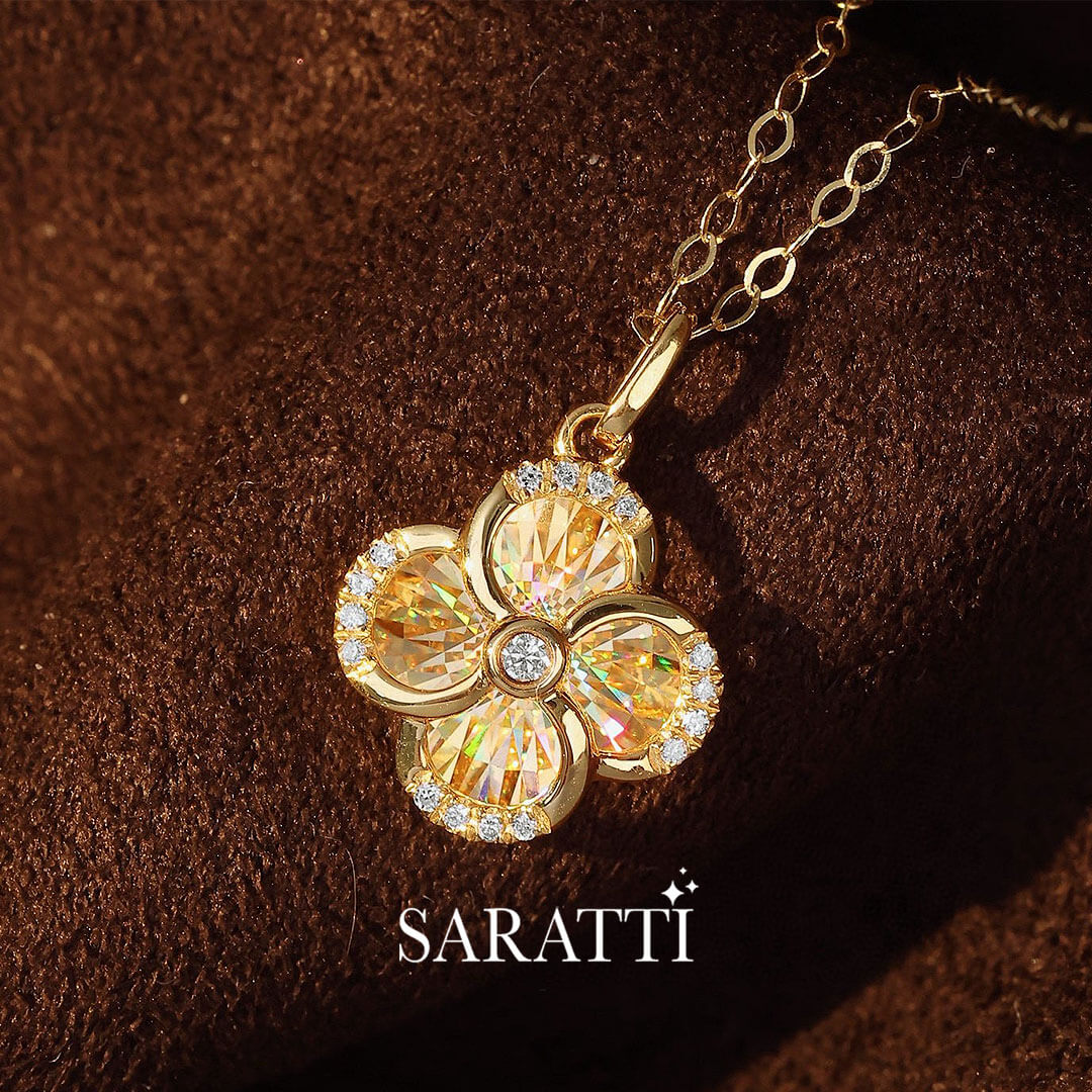 Diamond Encrusted Yellow Gold Moulinet Doré Sparkling Diamond Drop Necklace | Saratti
