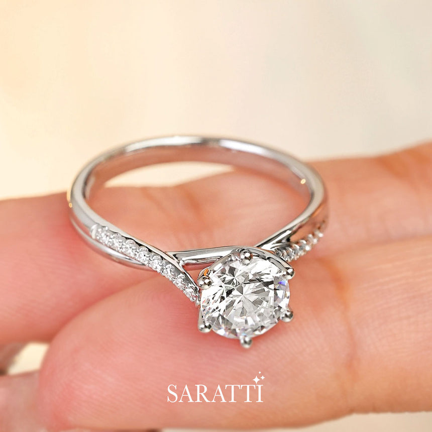 Split Shank Natural Diamond Promise or Engagement Ring in 18K White Gold | Saratti Jewelry