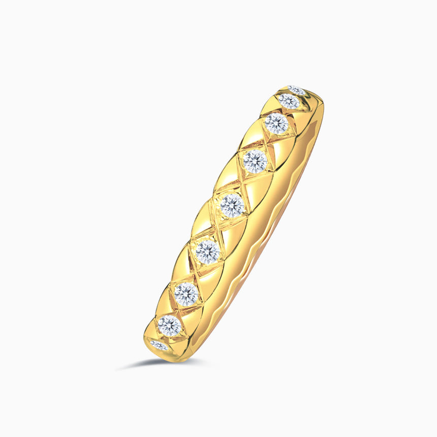 Yellow Gold Diamond Encrusted Version - Hot Cross Diamond Eternity Wedding Band | Saratti 