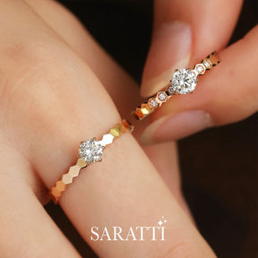 Model Wears the Anima Gemella Natural Diamond Engagement Ring | Saratti 