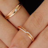 Model wearing Rose Gold Channel Set Diamond Band Wedding Set | Saratti