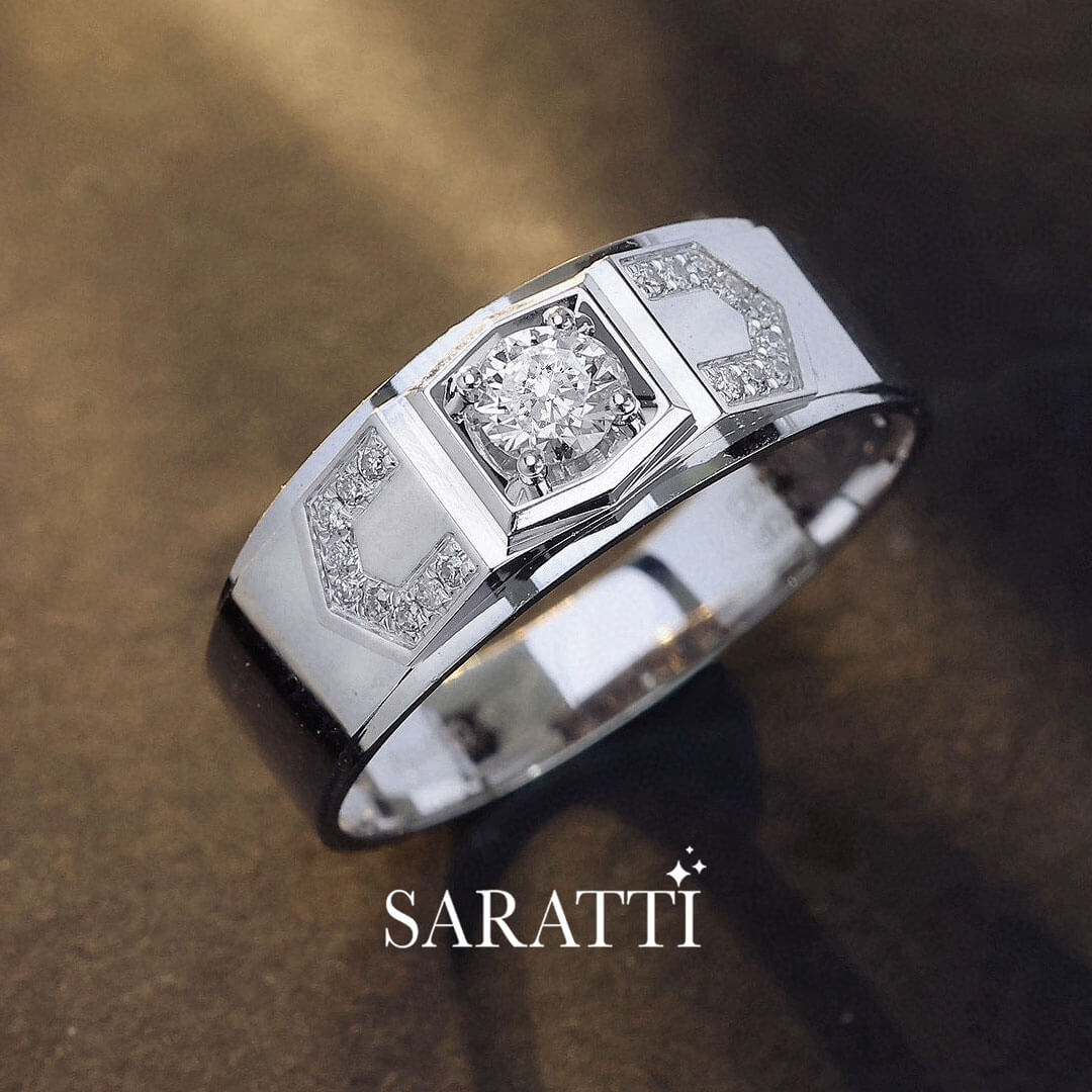 Top view of the Art Deco Escalade Diamond Ring for Men | Saratti 