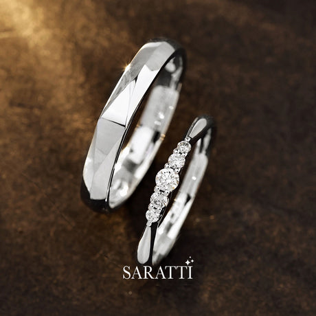 Diamond-accented wedding band set in gleaming white goldl | Saratti
