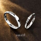 Diamond-studded wedding band duo in lustrous 18K white gold | Saratti