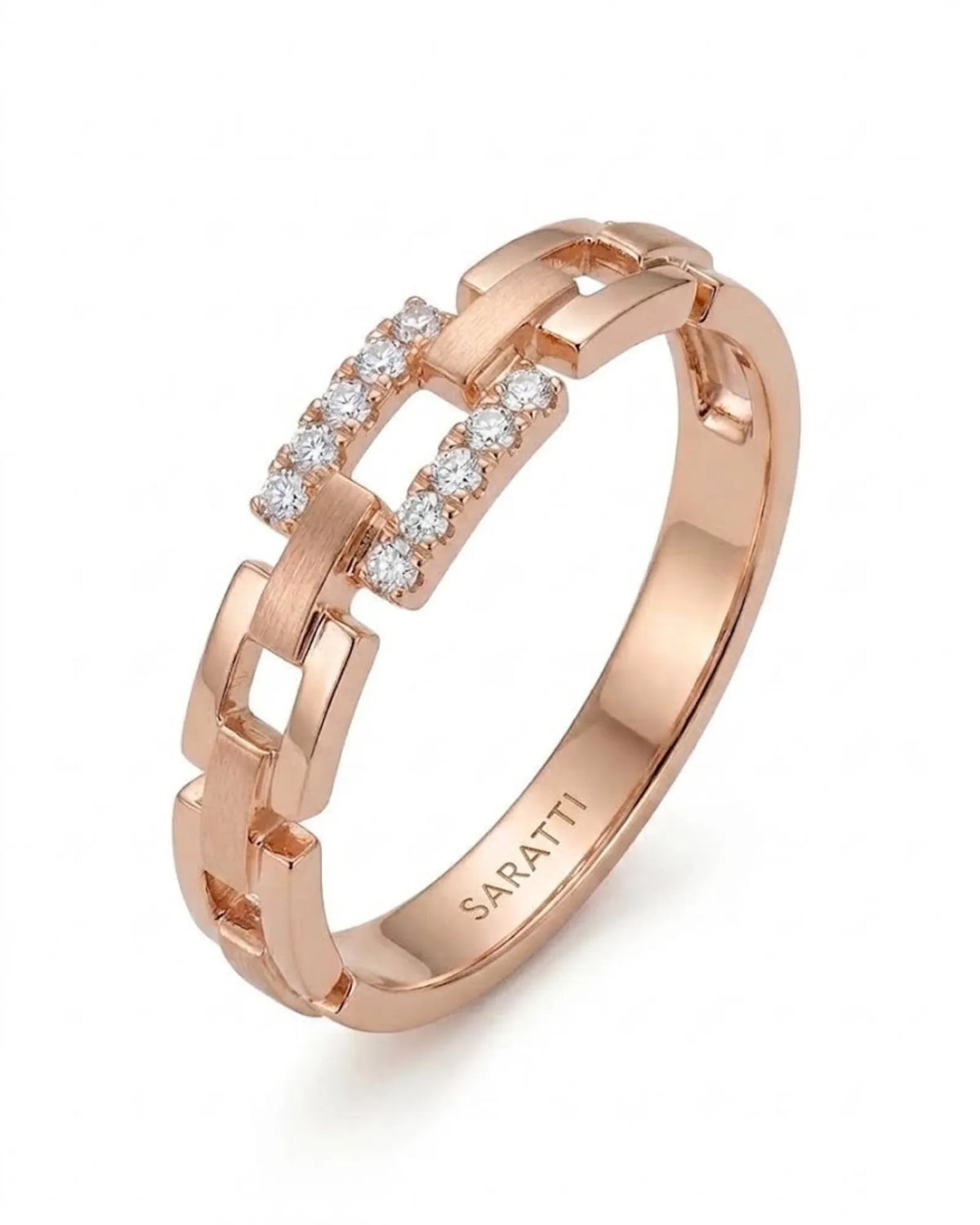 Diamond link wedding band with modern chain-inspired design and refined 18K rose gold craftsmanship | SARATTI