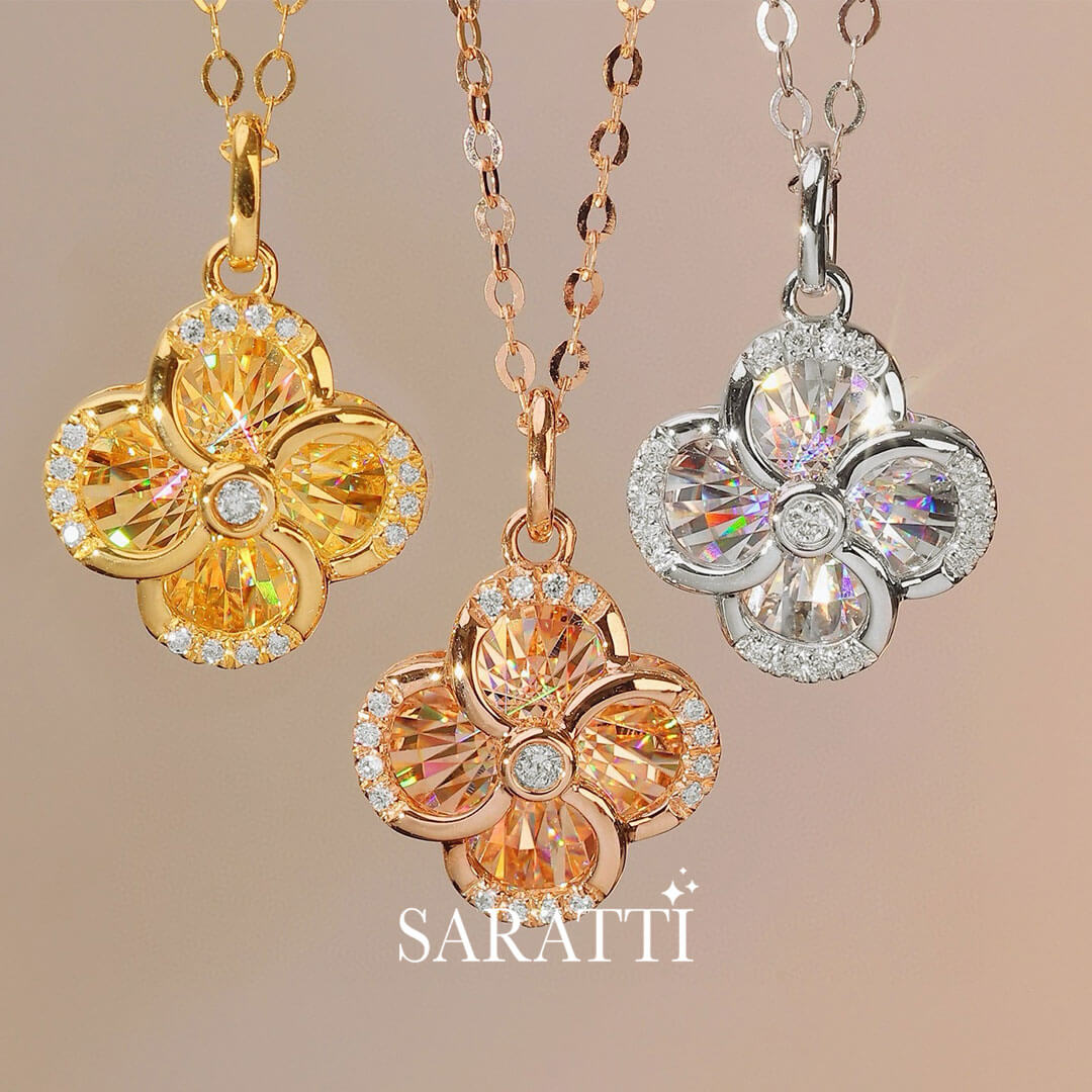 All three 18K Gold versions of the Moulinet Doré Sparkling Diamond Drop Necklace | Saratti