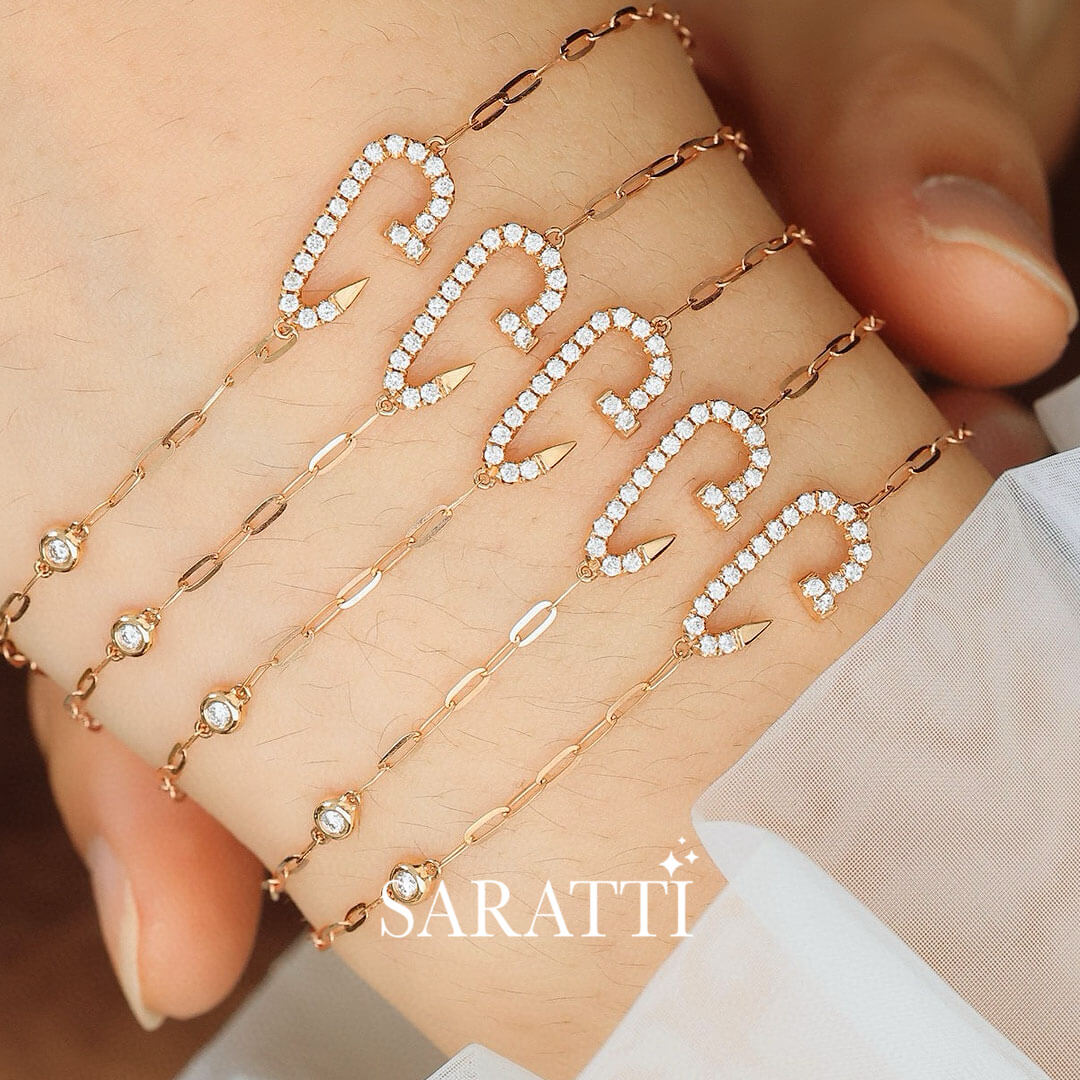 Model Wears Five Clou Courbé Diamond Bracelet for Women | Saratti 