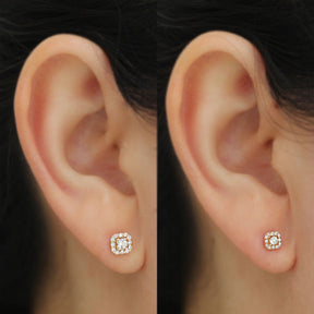 Pave Set Tiny Diamond Stud Earrings on Model's Ear  | Saratti | Custom High and Fine Jewelry