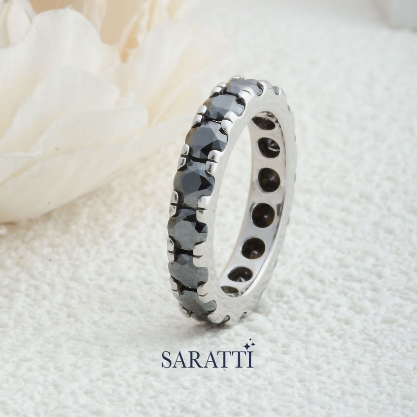 Black Diamond Eternity Ring in Platinum | Saratti Jewelry