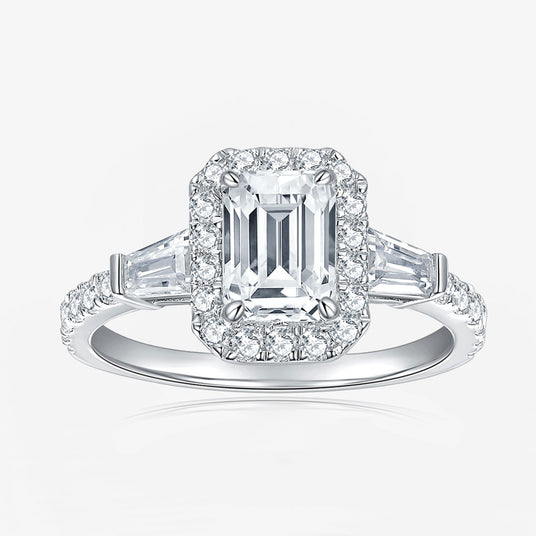 Emerald Cut Diamond Engagement Ring in White Gold | Saratti Jewelry