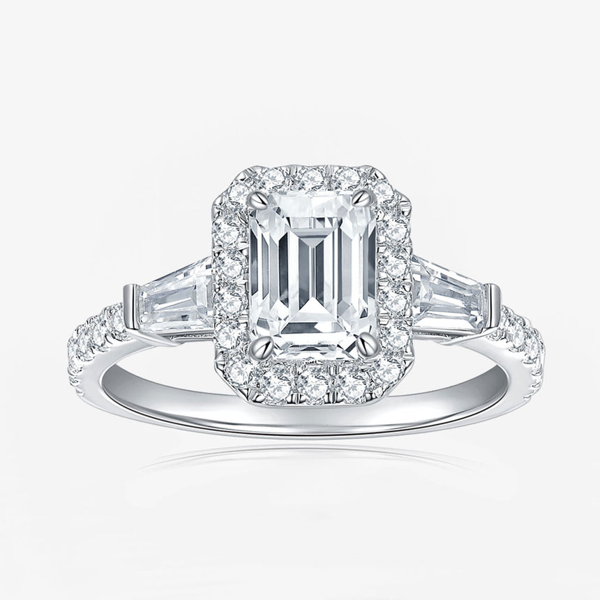 Emerald Cut Diamond Engagement Ring in White Gold | Saratti Jewelry