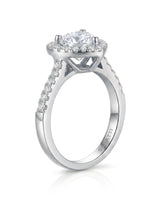 Double-heart moissanite ring with sculpted halo and open symbolic gallery in enduring platinum | SARATTI