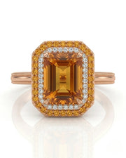 Double halo Imperial Topaz setting only ring rose gold | SARATTI