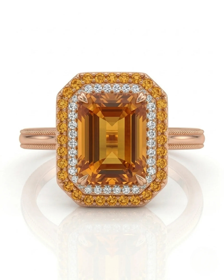 Double halo Imperial Topaz setting only ring rose gold | SARATTI