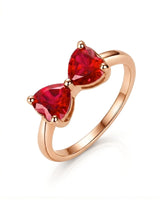 Double heart ruby ring with deep red heart stones in 18K Rose Gold | SARATTI