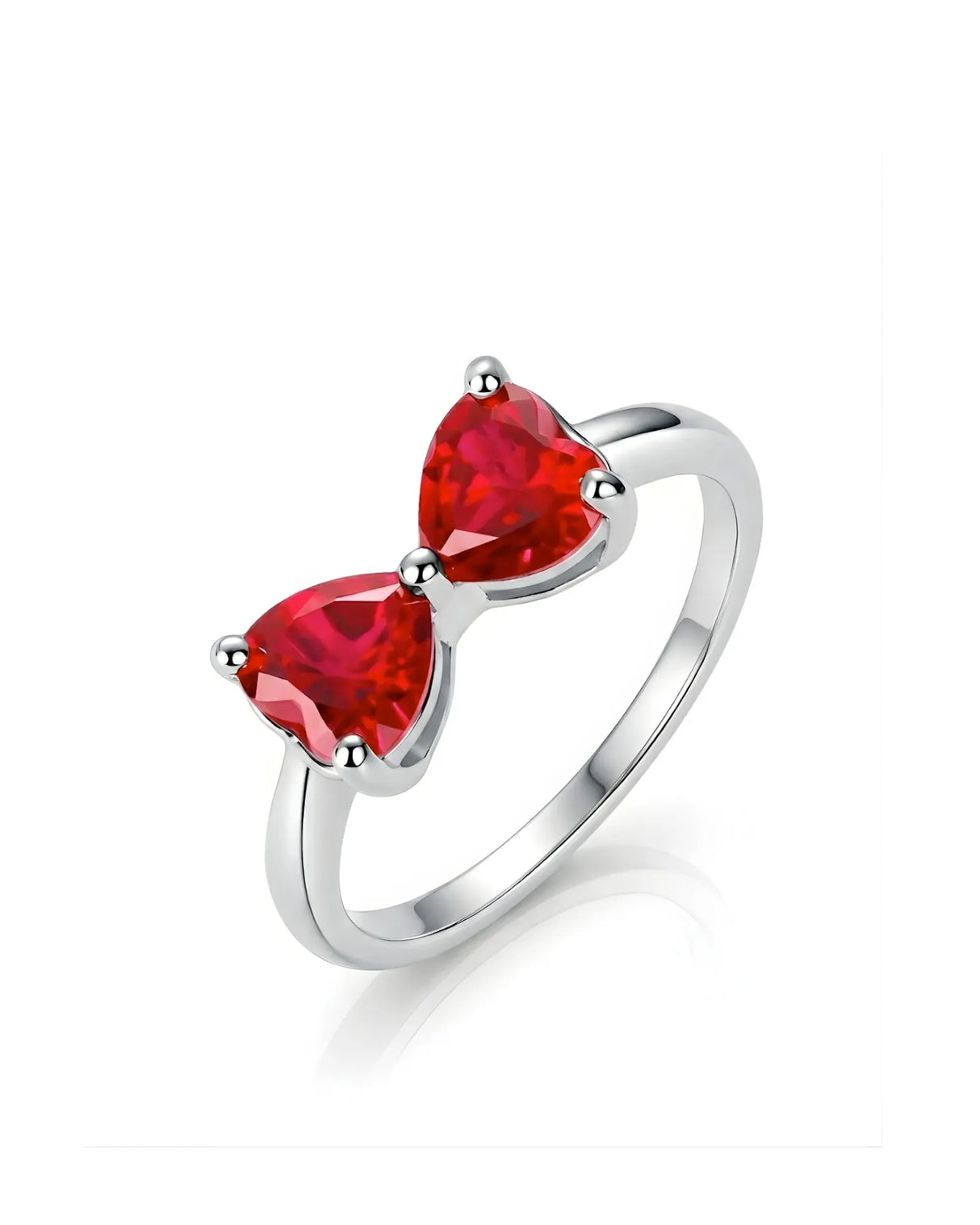 Double heart ruby ring with deep red heart stones in 18K White Gold | SARATTI
