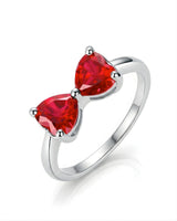 Double heart ruby ring with deep red heart stones in Platinum | SARATTI