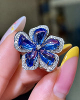 ELARA Sapphire Bloom Diamond Flower Ring | SARATTI
