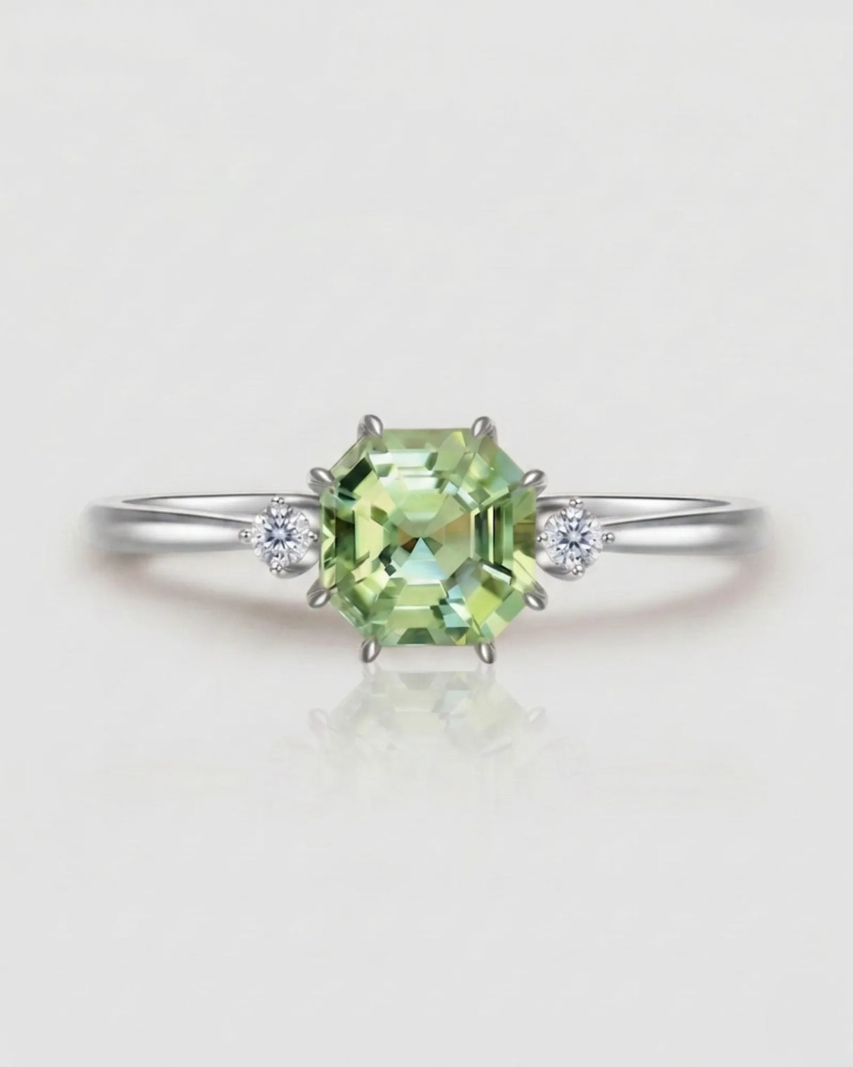 Electric Dreams three stone tourmaline ring with round diamonds in 18K white gold | SARATTI