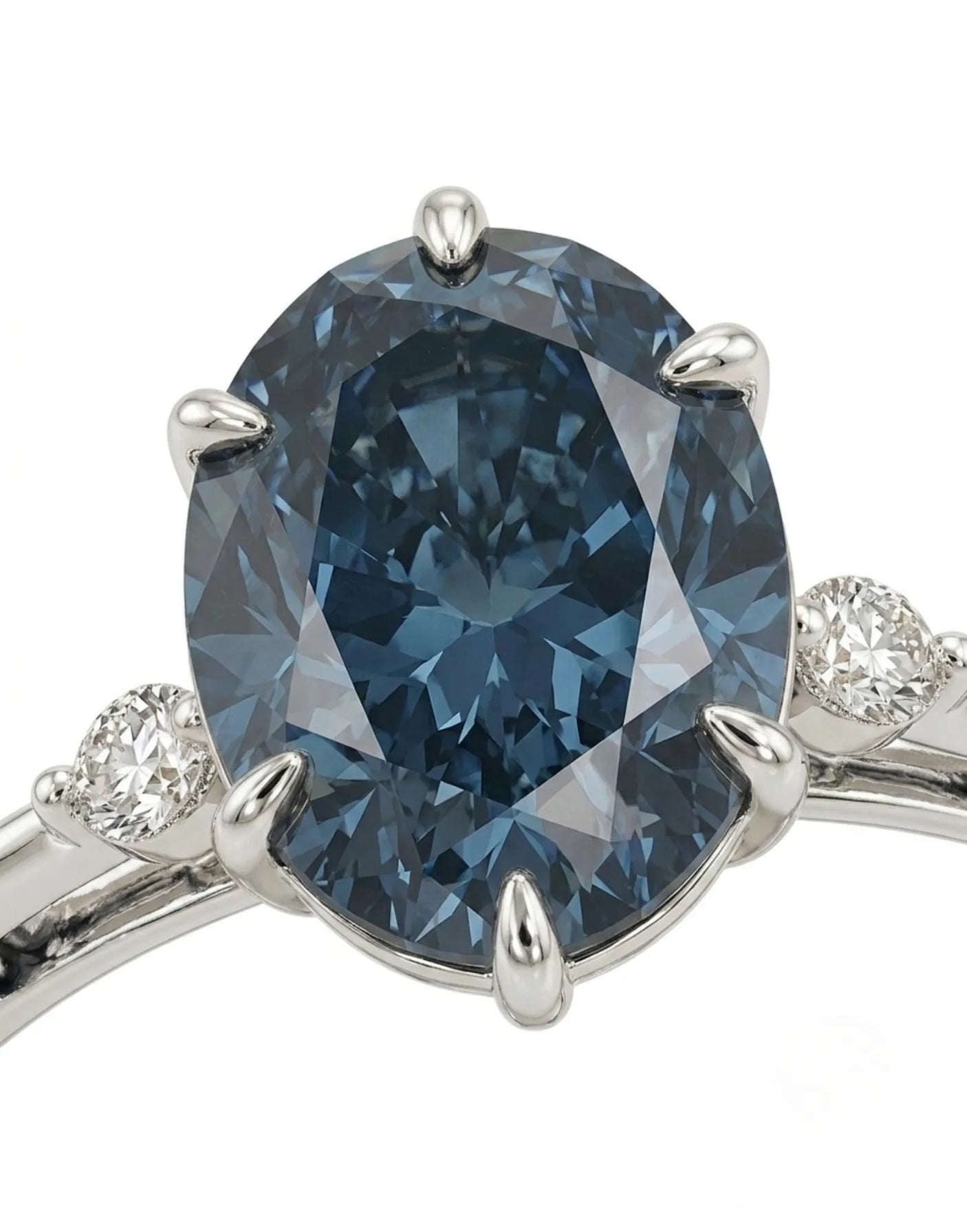 Elegant blue moissanite engagement ring for a distinctive proposal in white gold | SARATTI