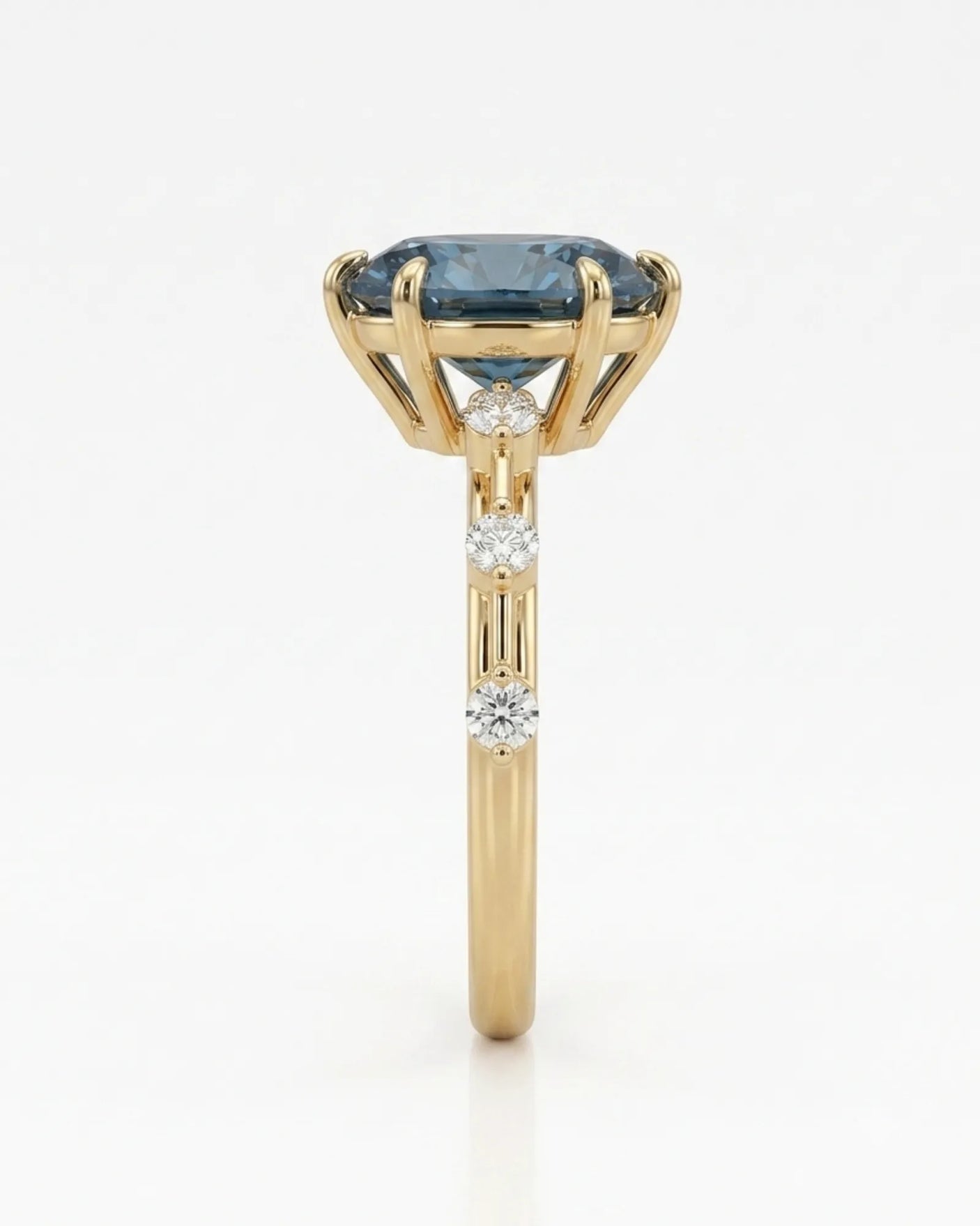 Elegant blue moissanite engagement ring for a distinctive proposal in yellow gold | SARATTI