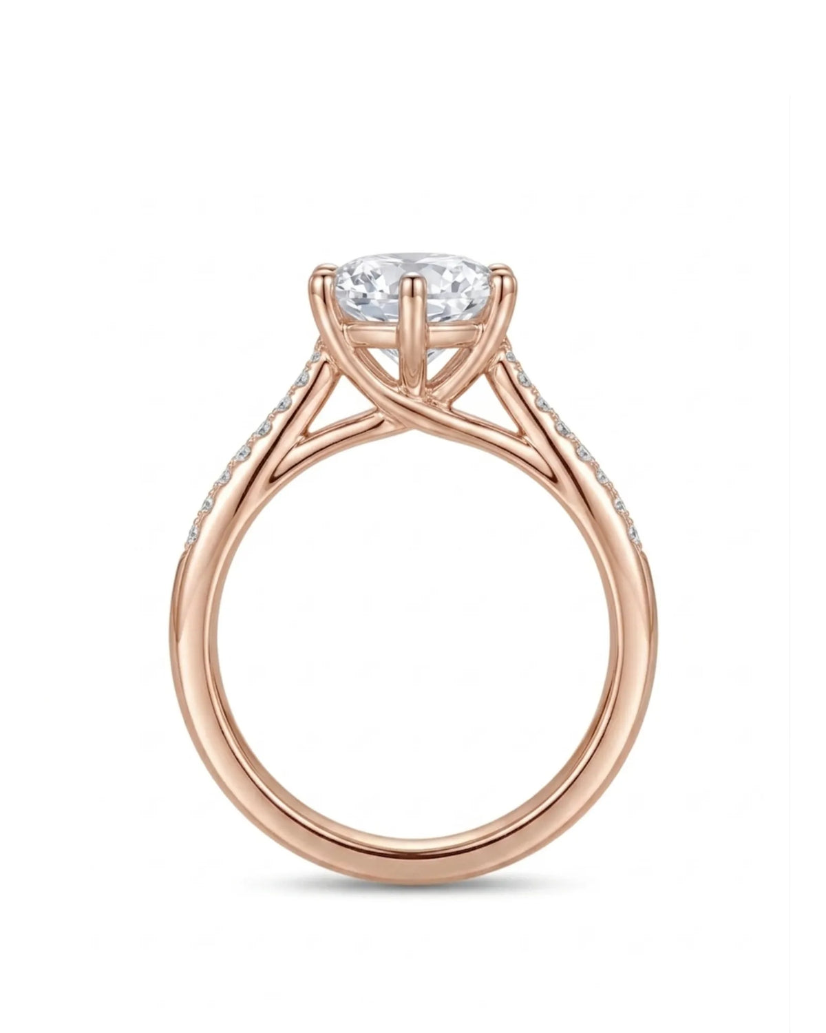 Elegant diamond engagement ring with pavé accents and romantic 18K rose gold finish | SARATTI