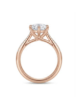 Elegant diamond engagement ring with pavé accents and romantic 18K rose gold finish | SARATTI