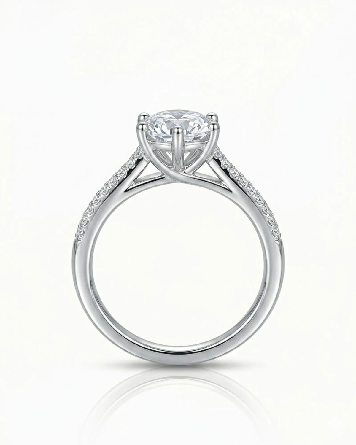 Elegant diamond engagement ring with pavé split shank design in polished 18K white gold | SARATTI