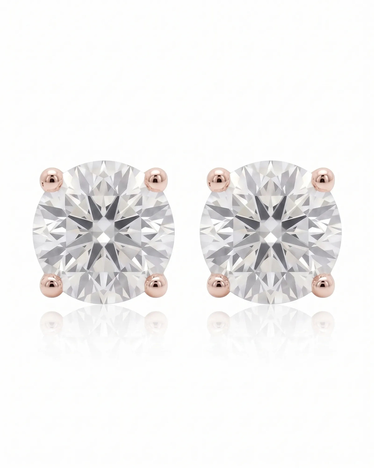 2.00 ct. tw. lab-grown round diamond four-prong studs in 18K rose gold, side profile | SARATTI