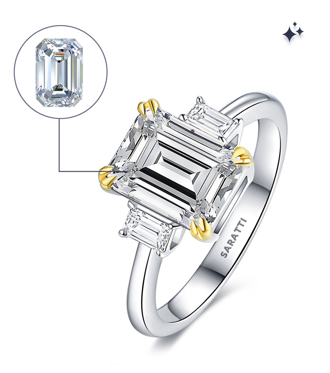 Emerald-cut engagement ring by SARATTI