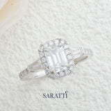 Emerald Cut Diamond Halo Engagement Ring | Saratti