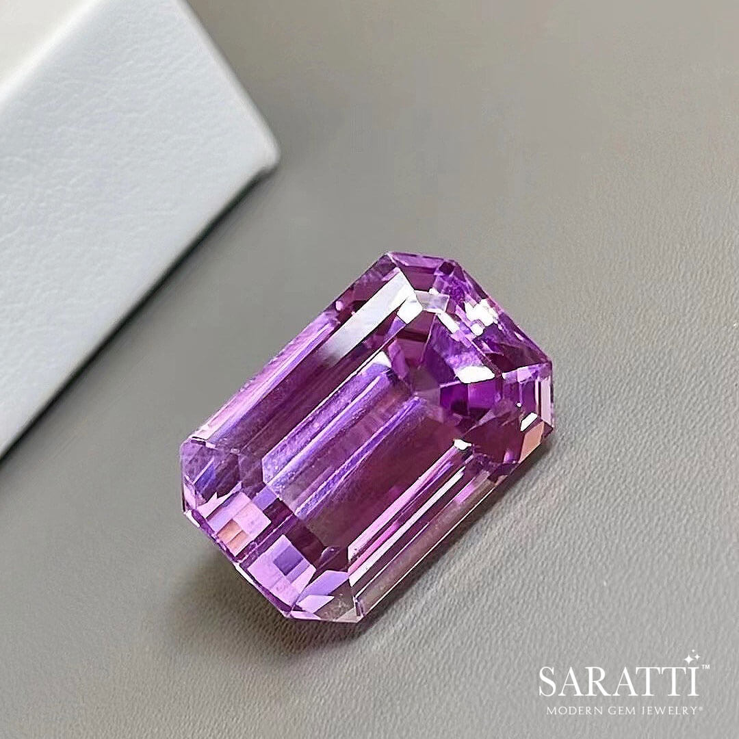 24.4 carats  Pink Natural Emreald Cut Kunzite Gemstone | Saratti Gems