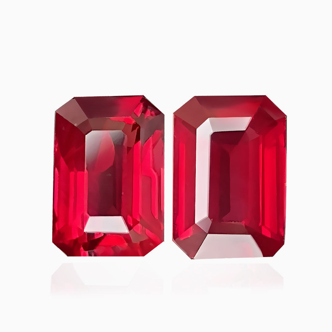 2.35 carats Vivid Red Unheated Natural Ruby Matched Pair | GRS Certified.
