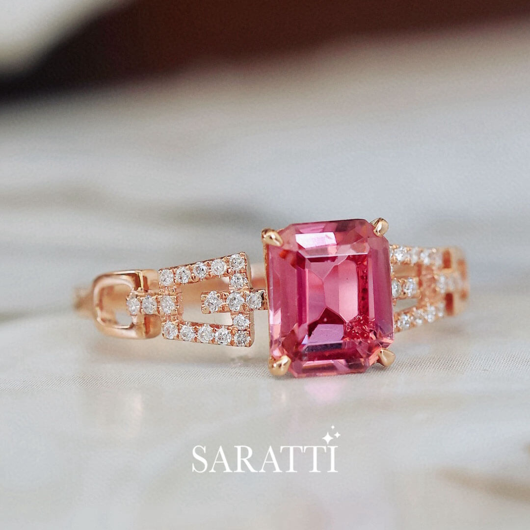 Passion Seal Pink Tourmaline Engagement Ring  | Saratti Fine Jewelry 