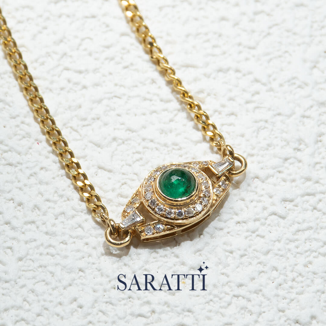 Close up Shot of the Anima Hera Emerald Pendant Necklace | Saratti Fine Jewelry 