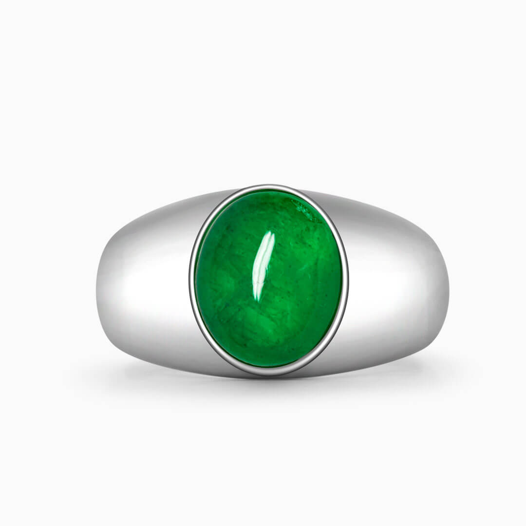 Mens emerald ring oval cabochon luxury jewelry in platinum | SARATTI