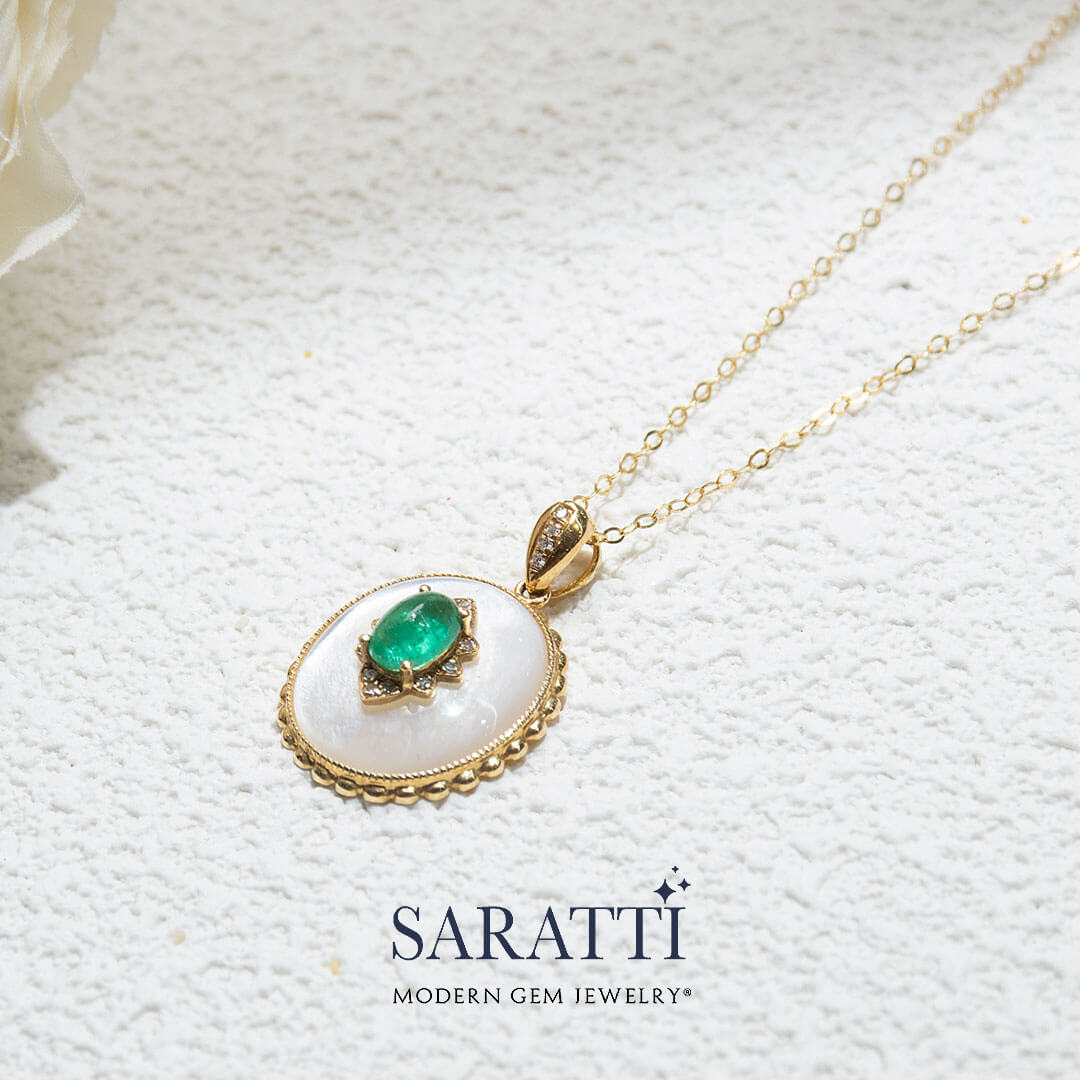 Unique Natural Emerald Vintage Inspired Necklace | Saratti Jewelry