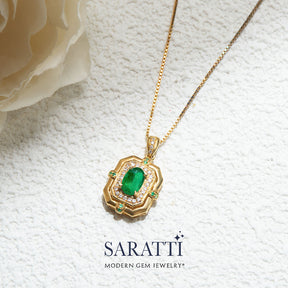 Vintage Inspired Midori Fortress Natural Emerald Necklace | Saratti Jewelry