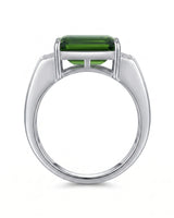 Emerald-cut green tourmaline ring with sparkling diamond accents in a platinum design | SARATTI