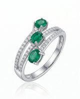 Emerald Birthstone three stone diamond ring in Platinum | SARATTI