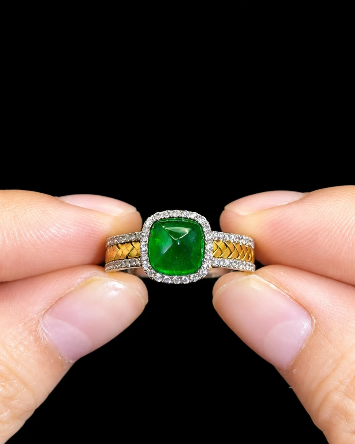 Emerald & Diamond Woven Ring