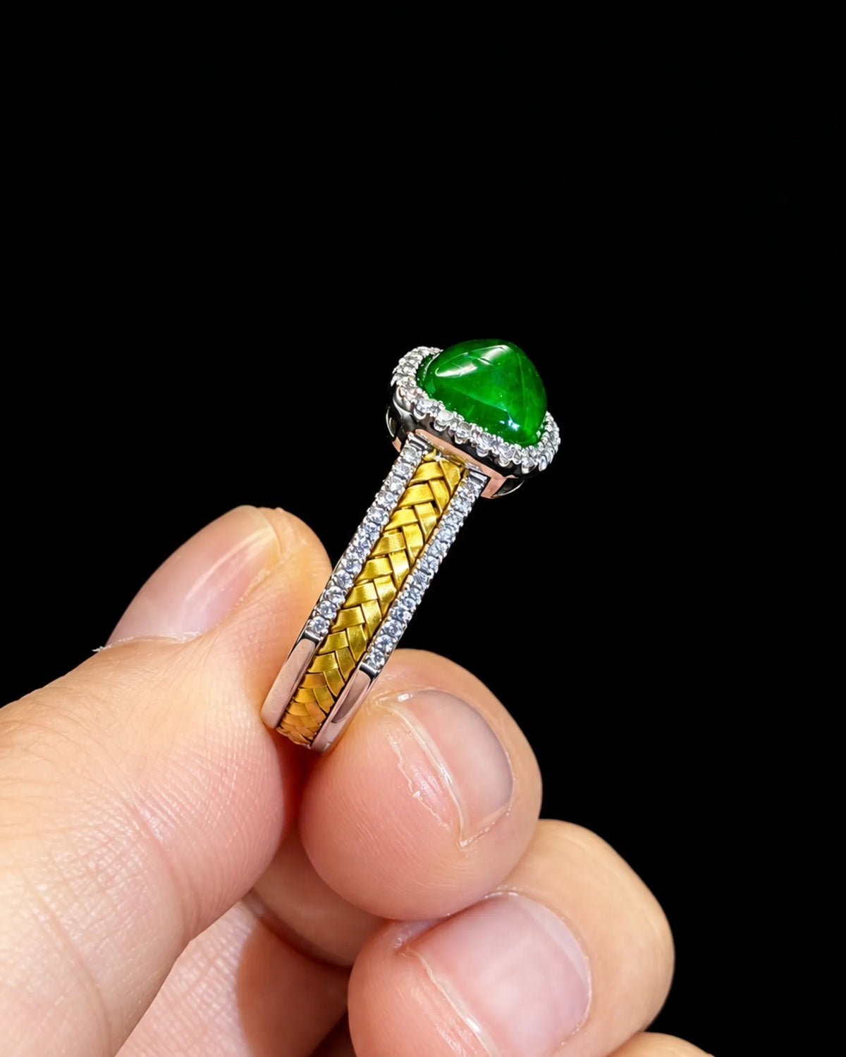 Emerald & Diamond Woven Ring | SARATTI