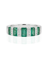 Emerald and diamond anniversary band in 18K White Gold | SARATTI