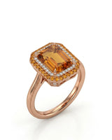 Emerald cut Imperial Topaz double halo setting in 18K rose gold - SARATTI
