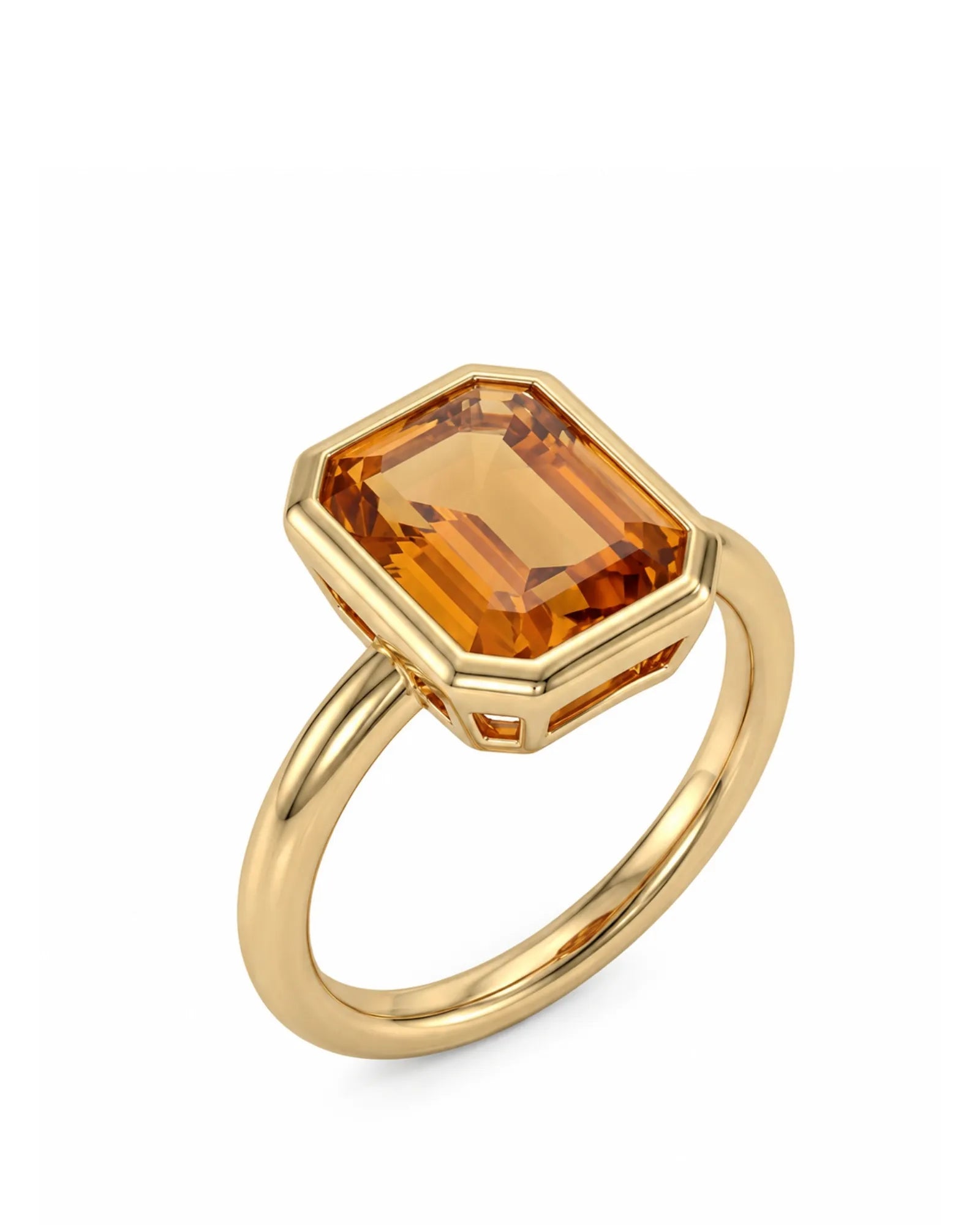Emerald cut Imperial Topaz double halo setting in 18K yellow gold | SARATTI