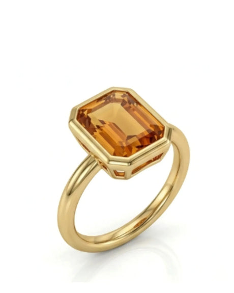 Emerald cut Imperial Topaz double halo setting in 18K yellow gold | SARATTI