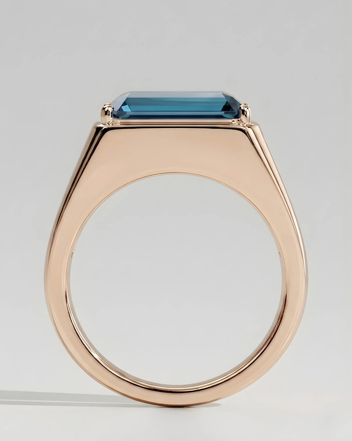 Emerald cut London blue topaz ring diamond accents rose gold | SARATTI