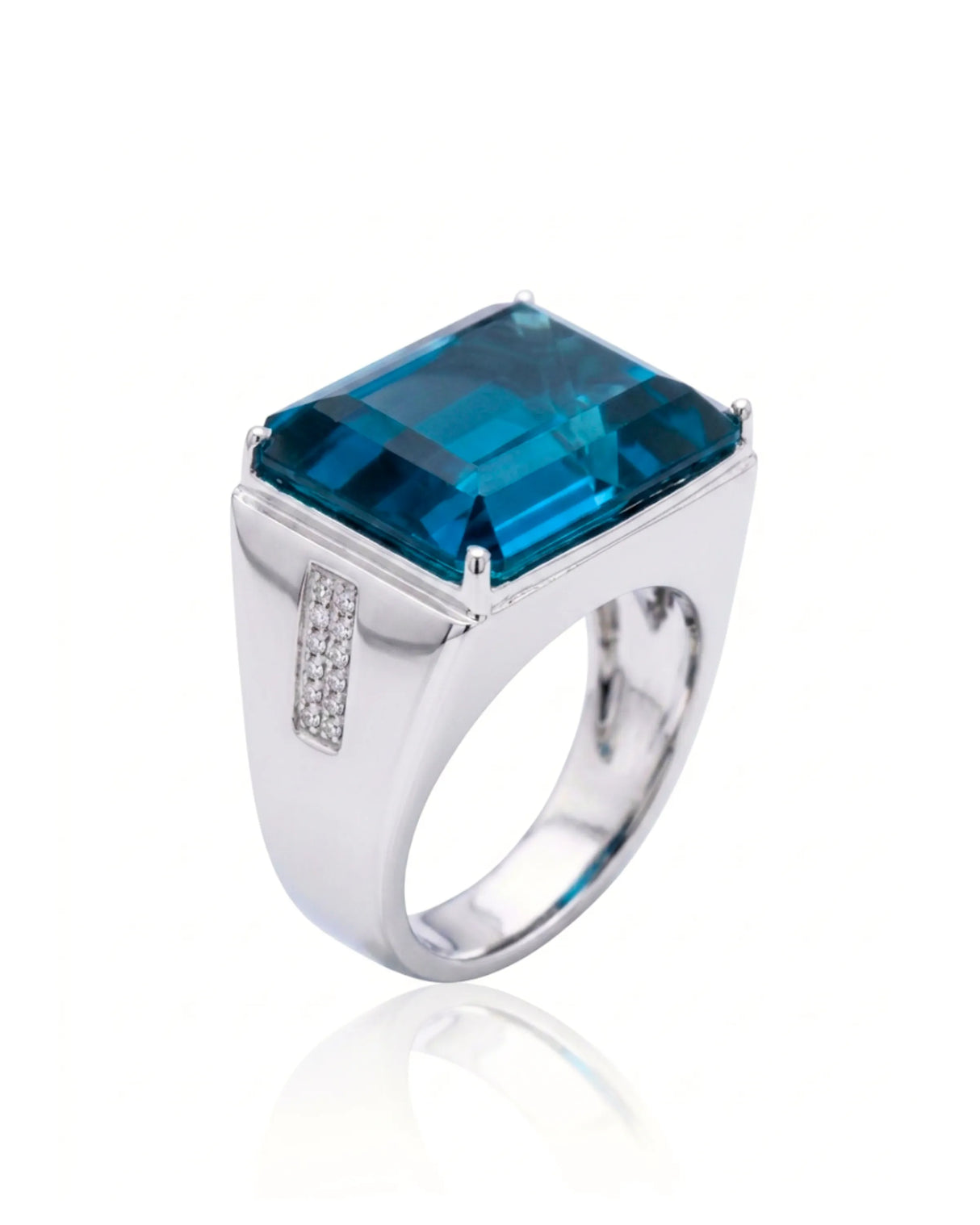 Emerald cut London blue topaz ring diamond accents sterling silver | SARATTI